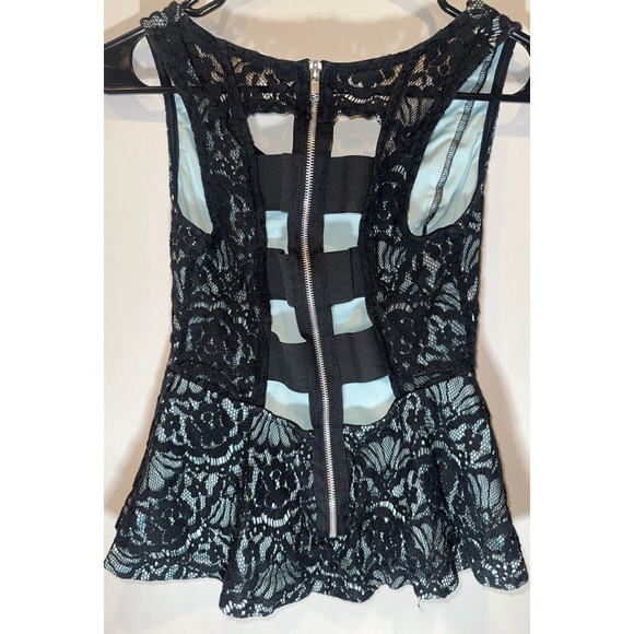 Charlotte Russe Teal & Black Club Shirt Peplum Shirt with Open Back - Picture 14 of 16